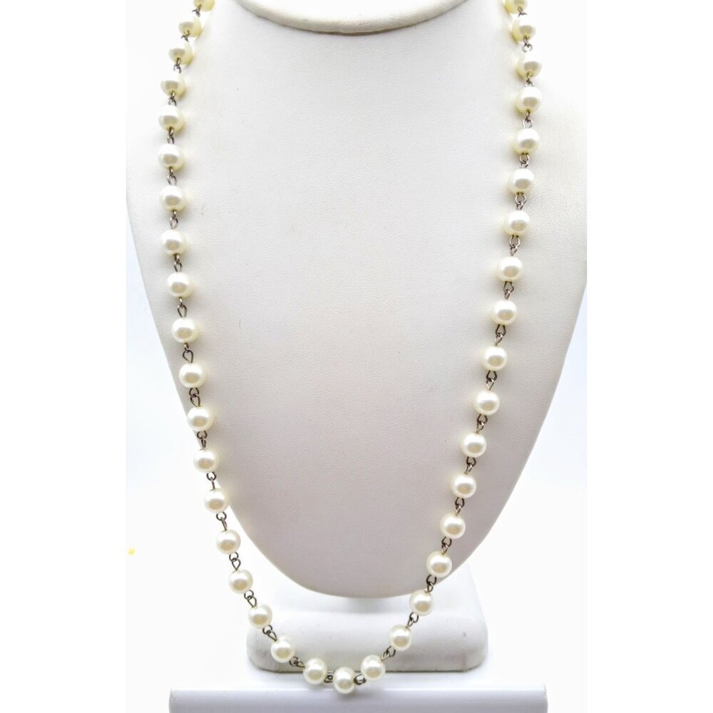Vintage Delicate Chain Pearl Necklace, Art Deco Flapper Strand